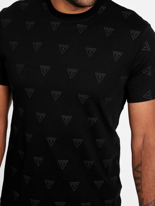 Juodas Guess Rustie Logotipas Crewneck Marškinėliai