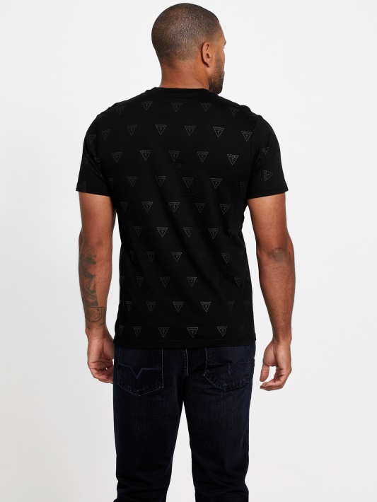 Juodas Guess Rustie Logotipas Crewneck Marškinėliai