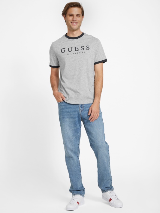 Guess Kirk Logotipas Crewneck Marškinėliai šviesiai Melanžinės Pilkos Spalvos