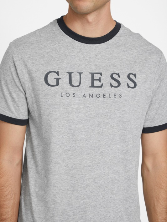 Guess Kirk Logotipas Crewneck Marškinėliai šviesiai Melanžinės Pilkos Spalvos