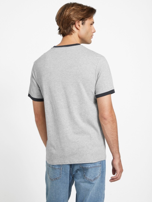 Guess Kirk Logotipas Crewneck Marškinėliai šviesiai Melanžinės Pilkos Spalvos