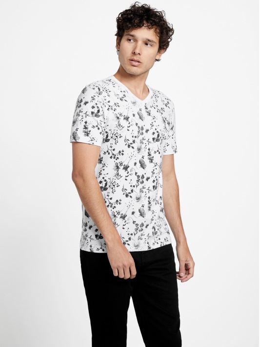 Atspėkite, Lennard Gėlėtas V-neck Marškinėliai Grynai Baltas
