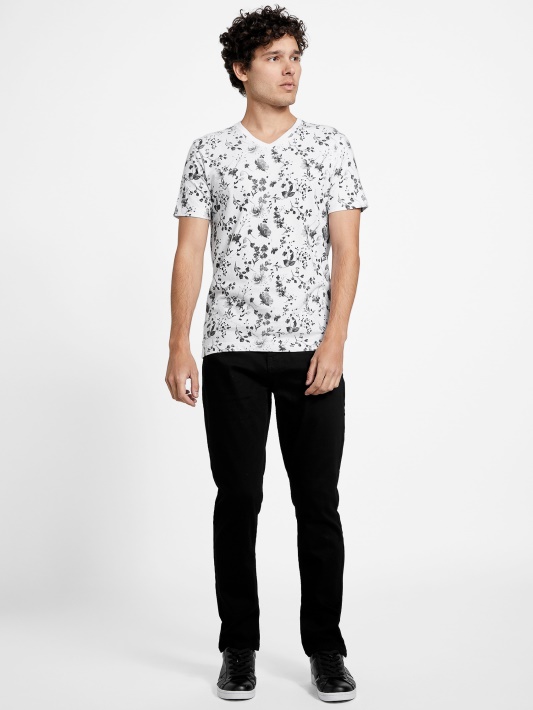 Atspėkite, Lennard Gėlėtas V-neck Marškinėliai Grynai Baltas