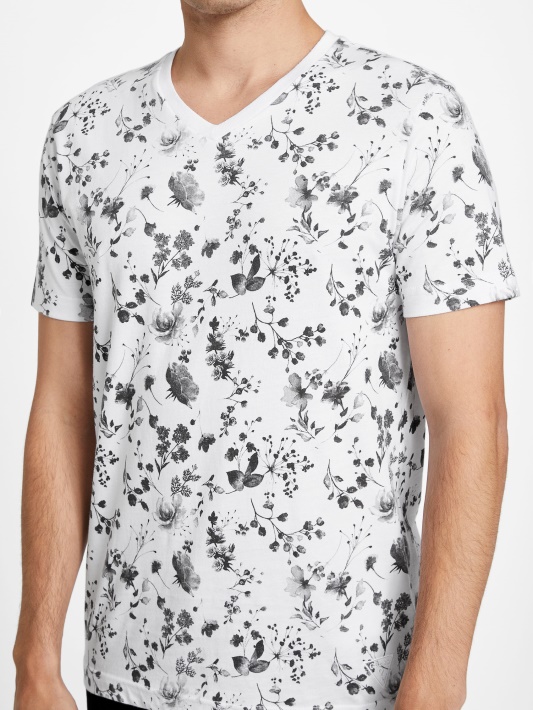 Atspėkite, Lennard Gėlėtas V-neck Marškinėliai Grynai Baltas