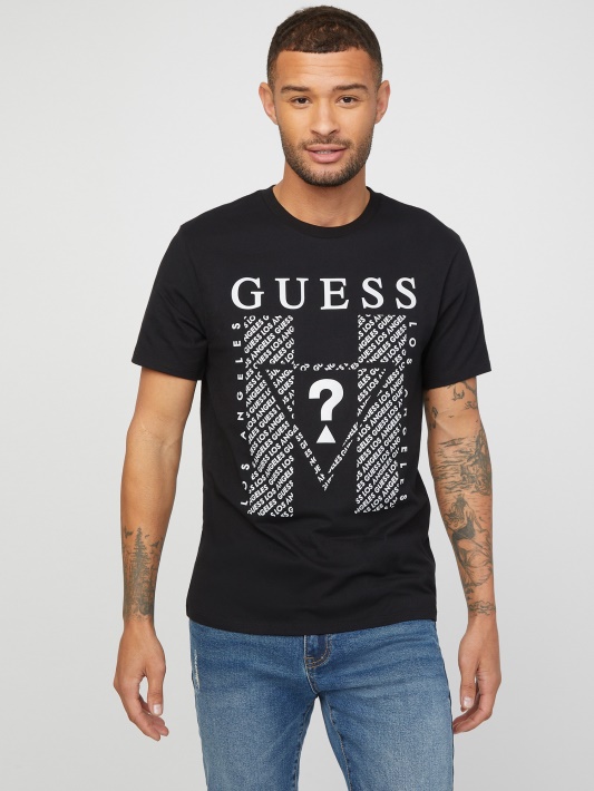 Jet Black Guess Kwes Logotipo Marškinėliai