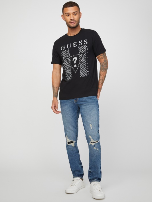 Jet Black Guess Kwes Logotipo Marškinėliai