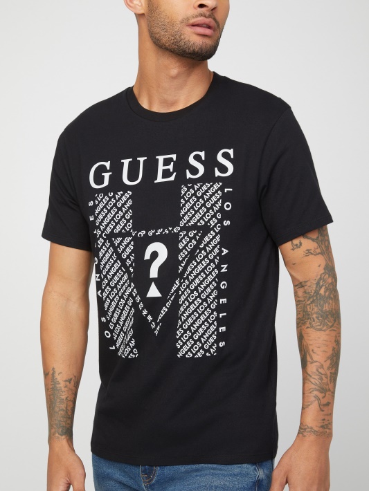 Jet Black Guess Kwes Logotipo Marškinėliai