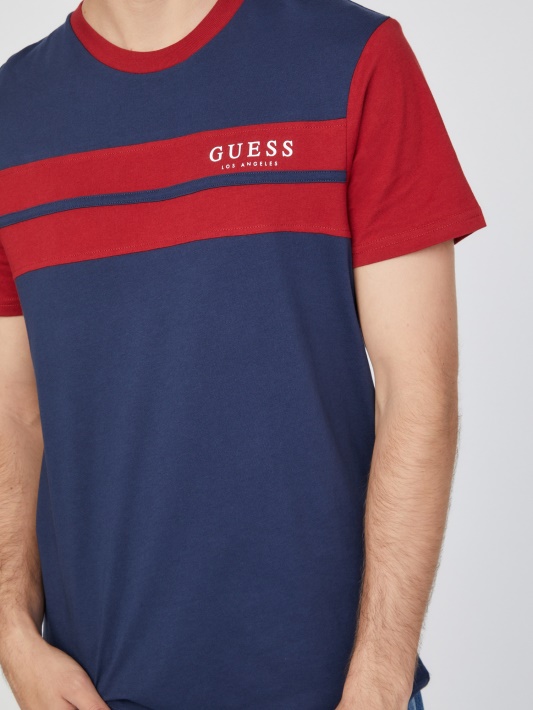 Juodas Mėlynas Atspėti Thom Color-block Logotipo Marškinėliai