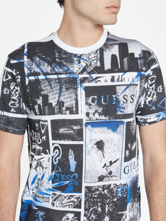 Grynas Baltas Multi Guess Ronan Koliažas Crewneck Marškinėliai
