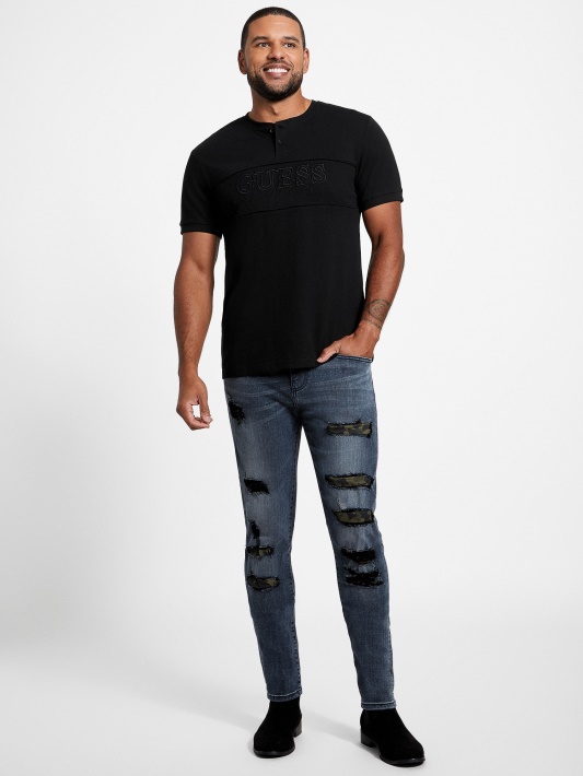 Eco Otis Henley Tee Guess Jet Juodas