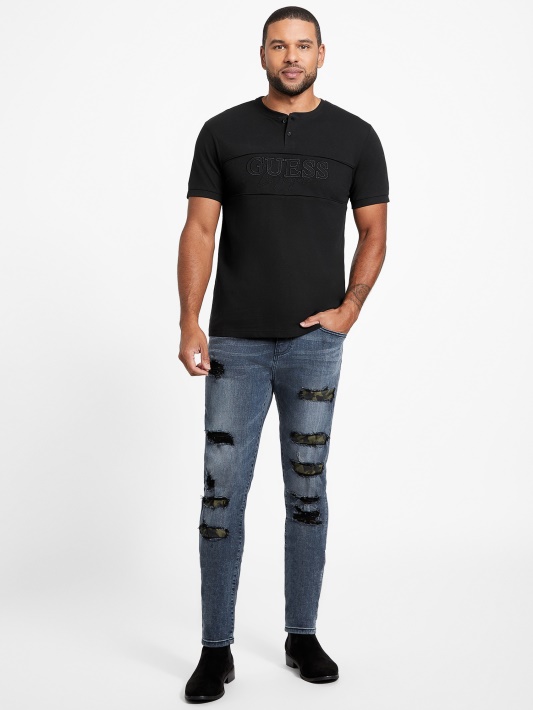 Eco Otis Henley Tee Guess Jet Juodas