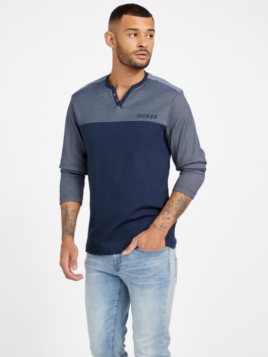 Harman V-neck Ilgomis Rankovėmis Marškinėliai šilko Mėlyna Spėjimas