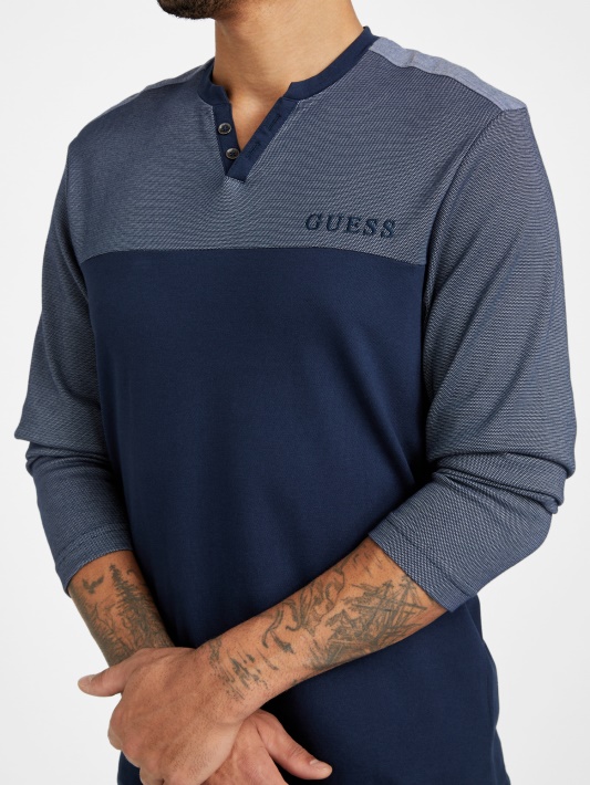 Harman V-neck Ilgomis Rankovėmis Marškinėliai šilko Mėlyna Spėjimas