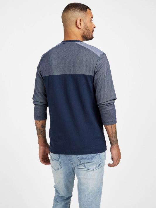 Harman V-neck Ilgomis Rankovėmis Marškinėliai šilko Mėlyna Spėjimas