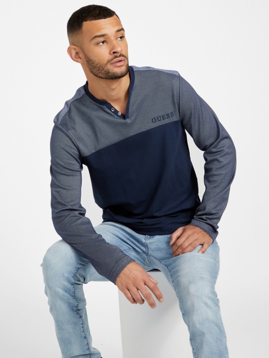 Harman V-neck Ilgomis Rankovėmis Marškinėliai šilko Mėlyna Spėjimas