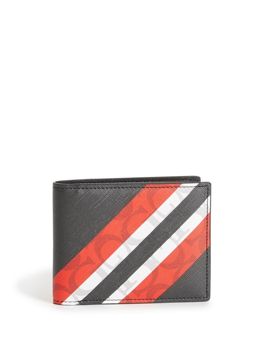 Juoda Guess Bifold Logotipu Dryžuota Piniginė