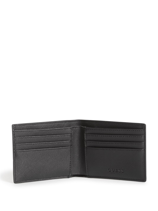 Juoda Guess Bifold Logotipu Dryžuota Piniginė