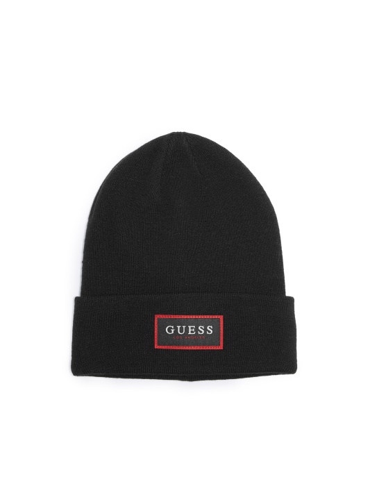 Juodas Briaunos Megztas Logotipo Pleistras Beanie Atspėti