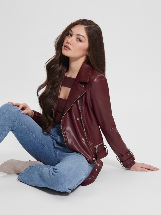 Olivia Dirbtinės Odos Moto Striukė Guess Mystic Wine Multi