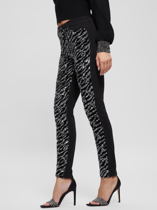 Glam Tiger Silver Guess 1981 Tiger Sequin Siauri Džinsai