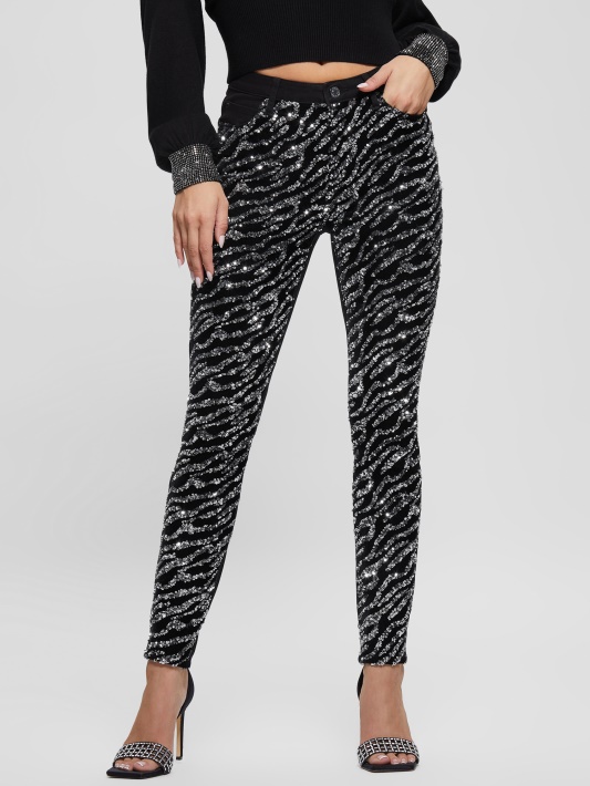 Glam Tiger Silver Guess 1981 Tiger Sequin Siauri Džinsai