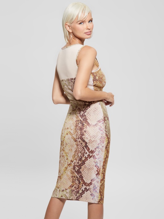 Atspėti Glam Snake Print Amanda Gyvatės Odos Suknelė