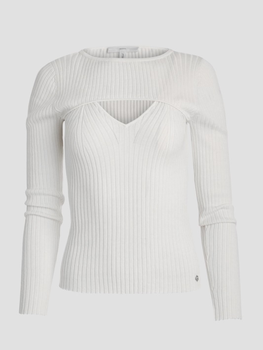 Atspėti Eco Marion Silk-blend Cutout Megztinis Kreminės Baltos Spalvos