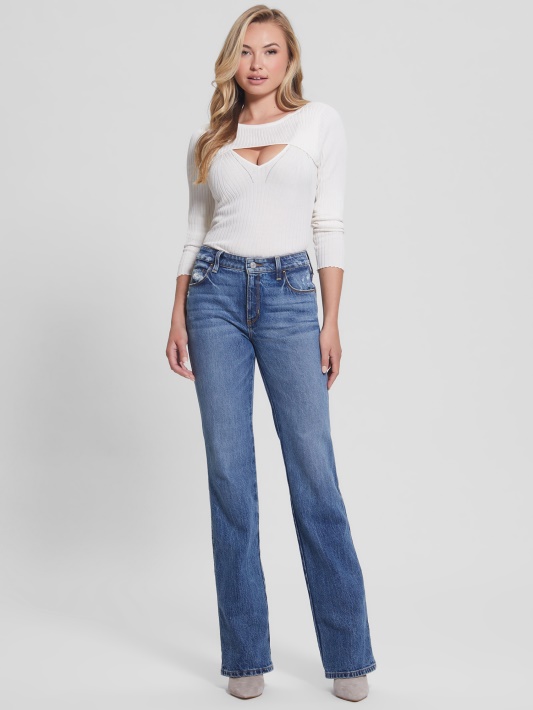 Atspėti Eco Marion Silk-blend Cutout Megztinis Kreminės Baltos Spalvos
