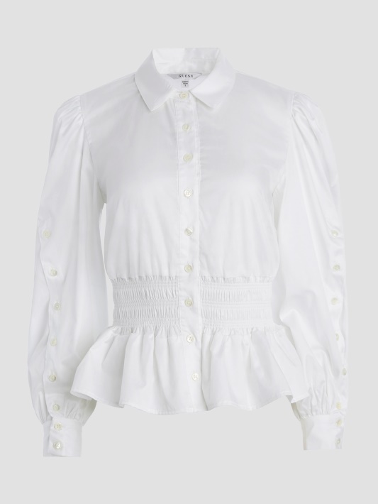 Spėk Mandy Smocked Palaidinė Grynai Balta