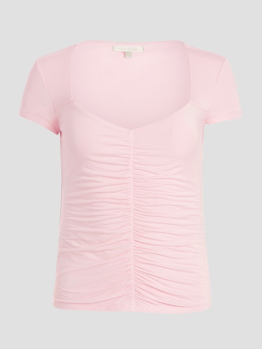 žemo Klavišo Rožinė Guess Eco Rayla Ruched Viršus