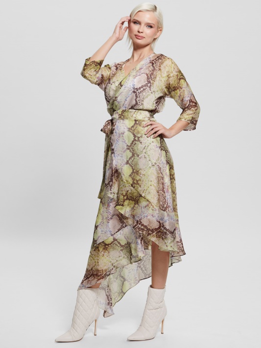 Atspėti Glam Snake Print Eco Ensley įvyniojama Suknelė