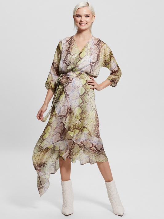 Atspėti Glam Snake Print Eco Ensley įvyniojama Suknelė