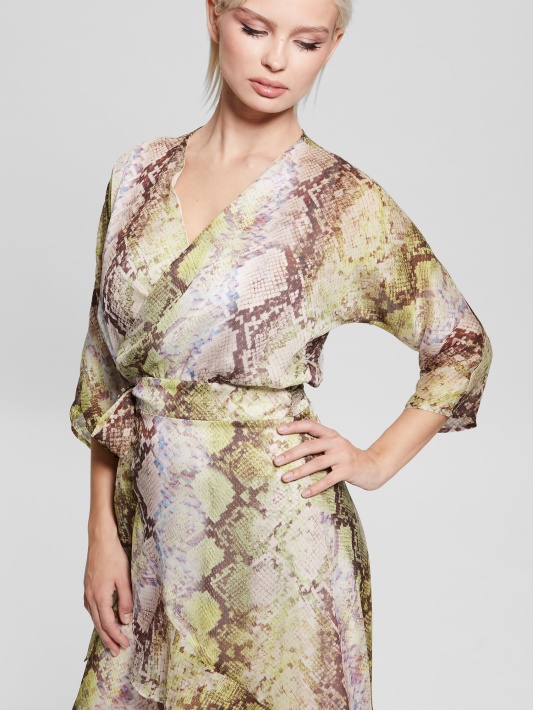 Atspėti Glam Snake Print Eco Ensley įvyniojama Suknelė