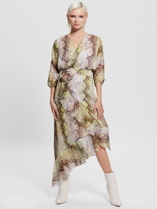 Atspėti Glam Snake Print Eco Ensley įvyniojama Suknelė