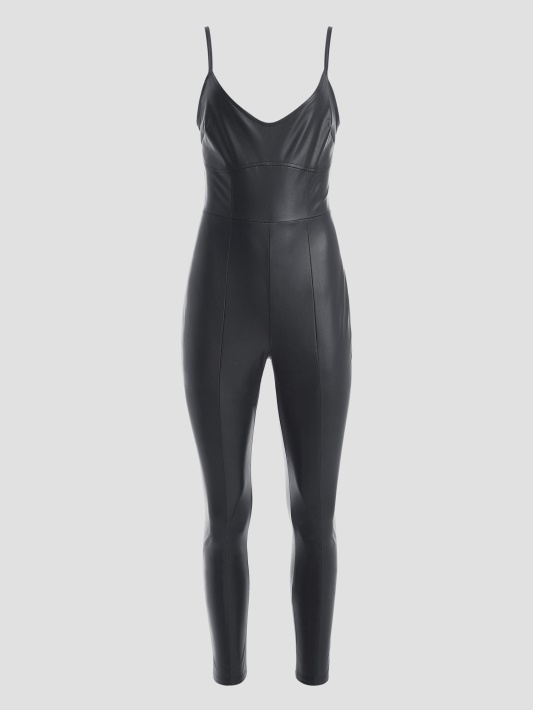 Jet Black Multi Lottie Dirbtinės Odos Kombinezonas Spėjimas