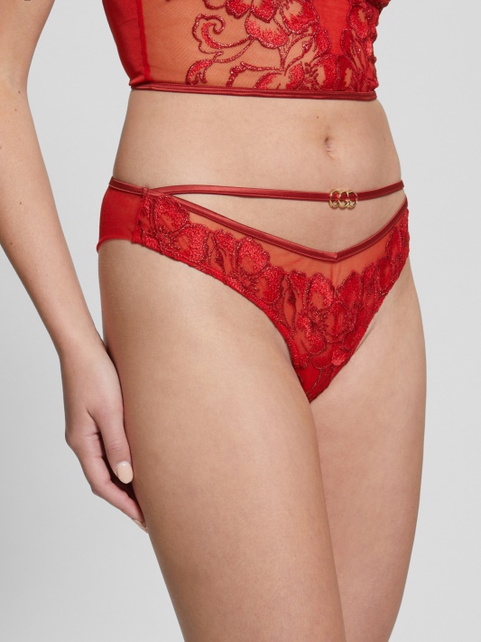 Christie Floral Shimmer Brazilijos Kelnaitės Atspėti Gėlėtas Lureksas Raudonas