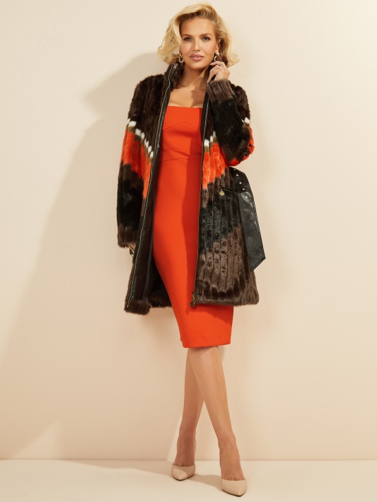 Chevron Orange Judy Dirbtinio Kailio Paltai Spėlioti