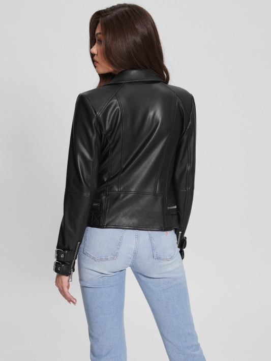 Spėk Olivia Dirbtinės Odos Moto Striukė Jet Black Multi