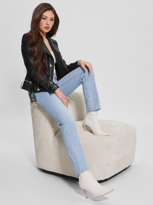 Spėk Olivia Dirbtinės Odos Moto Striukė Jet Black Multi