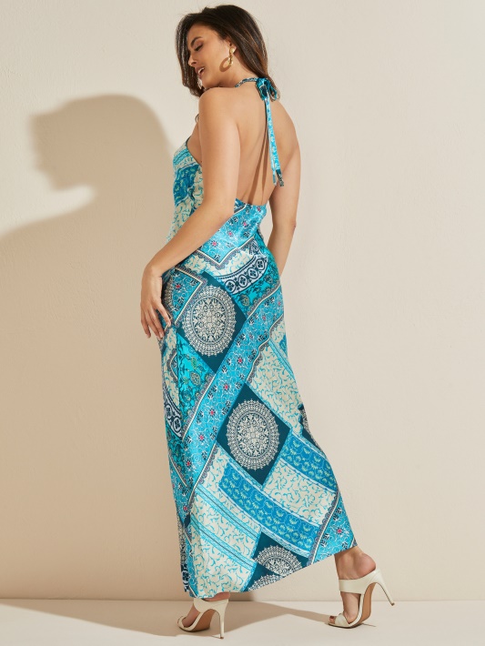 Mykanos Blue Combo Mykonos Silk Maxi Suknelė Atspėti