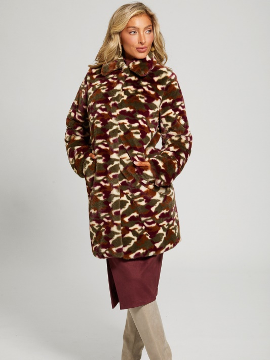 Atspėti Camou Bordo Combo Amira Camo Dirbtinio Kailio Paltas