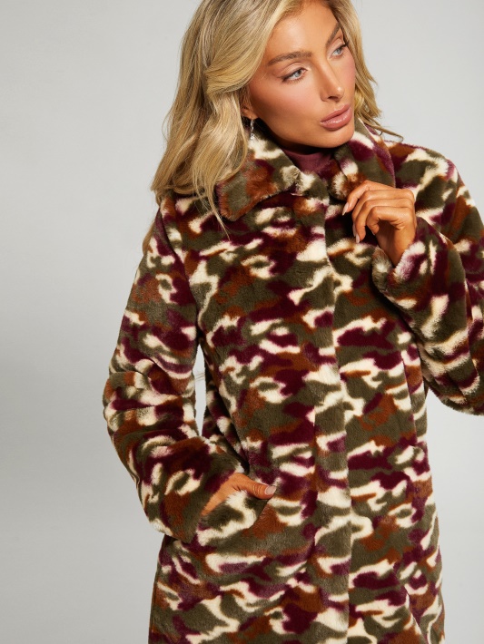 Atspėti Camou Bordo Combo Amira Camo Dirbtinio Kailio Paltas