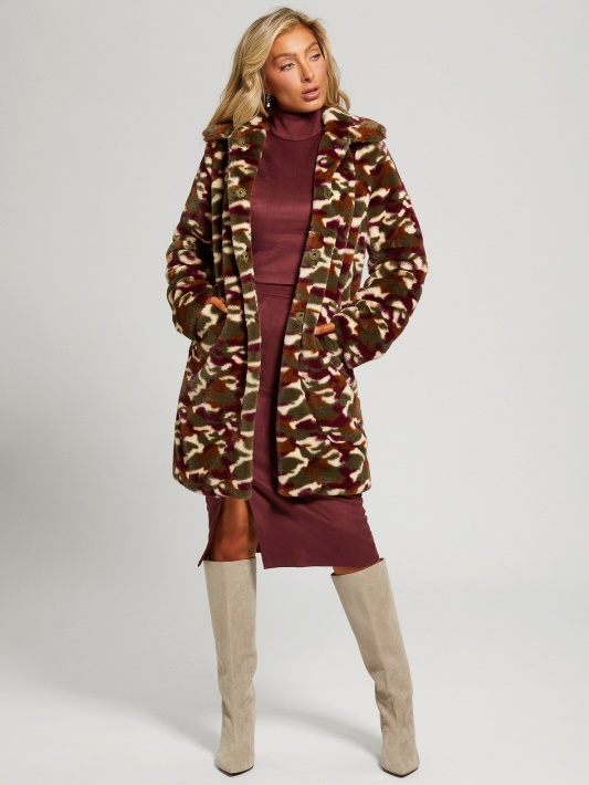 Atspėti Camou Bordo Combo Amira Camo Dirbtinio Kailio Paltas