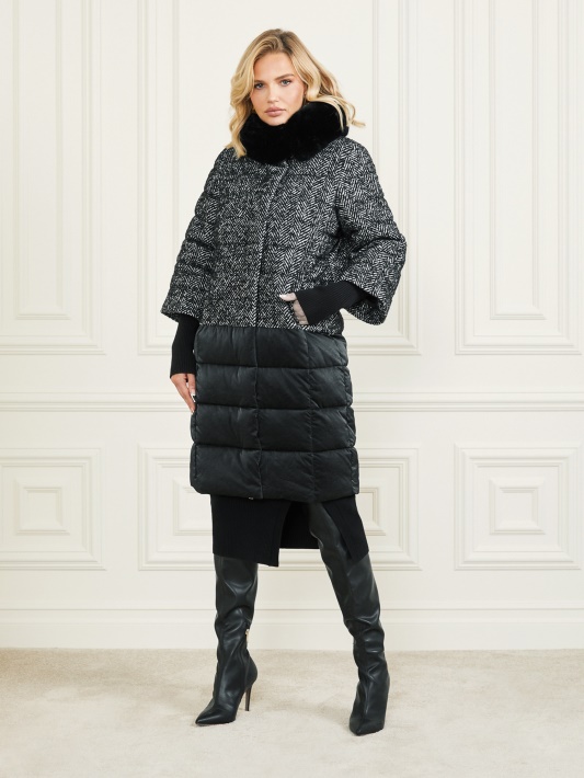 Abbey Puffer Coat Atspėti Chevron Juoda Ir Balta