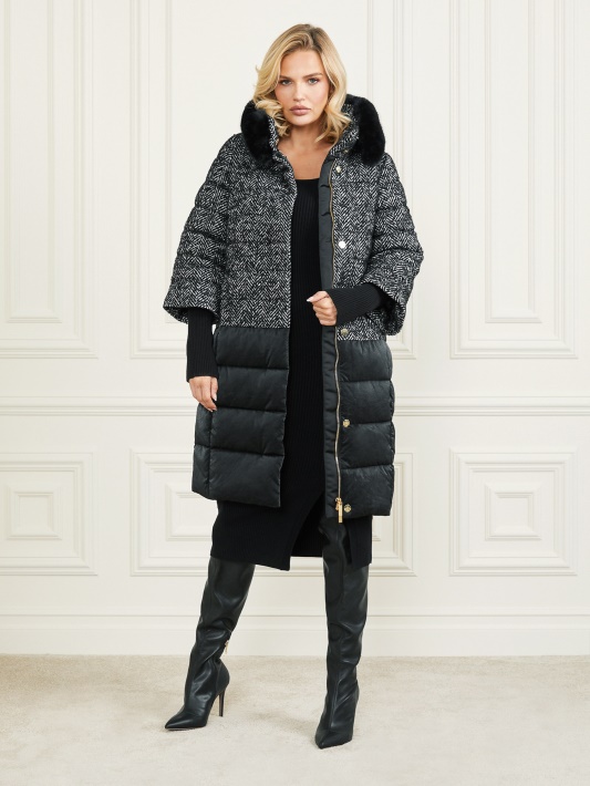 Abbey Puffer Coat Atspėti Chevron Juoda Ir Balta