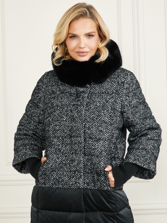 Abbey Puffer Coat Atspėti Chevron Juoda Ir Balta