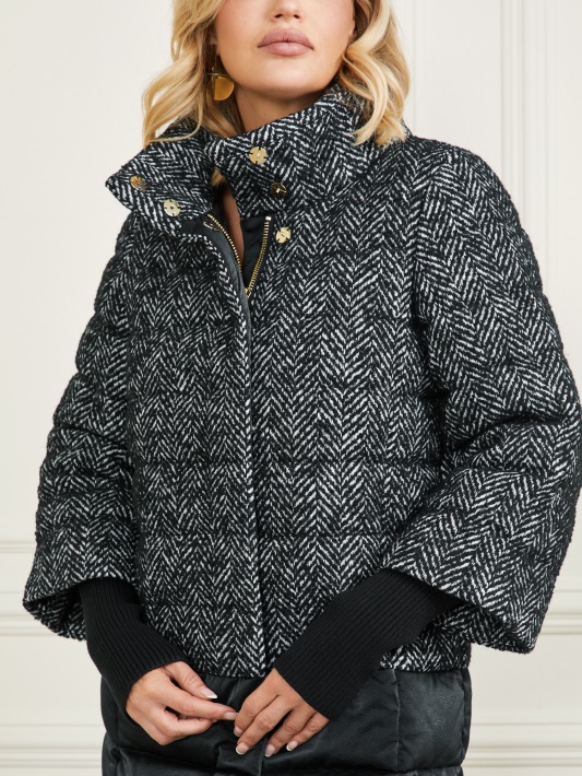 Abbey Puffer Coat Atspėti Chevron Juoda Ir Balta