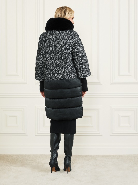 Abbey Puffer Coat Atspėti Chevron Juoda Ir Balta