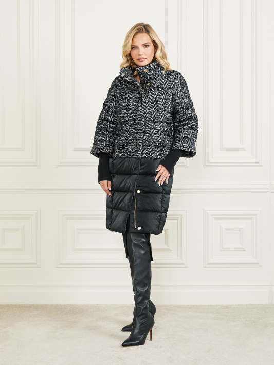Abbey Puffer Coat Atspėti Chevron Juoda Ir Balta