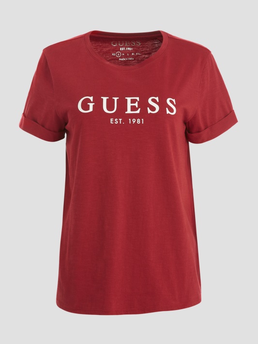 Burokėlių Sultys Raudonas Guess Eco Eco Cuffed Logo Marškinėliai